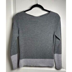 Ann Taylor Loft Med Gray Color block Merino Wool Blend Sweater Casual Minimalist